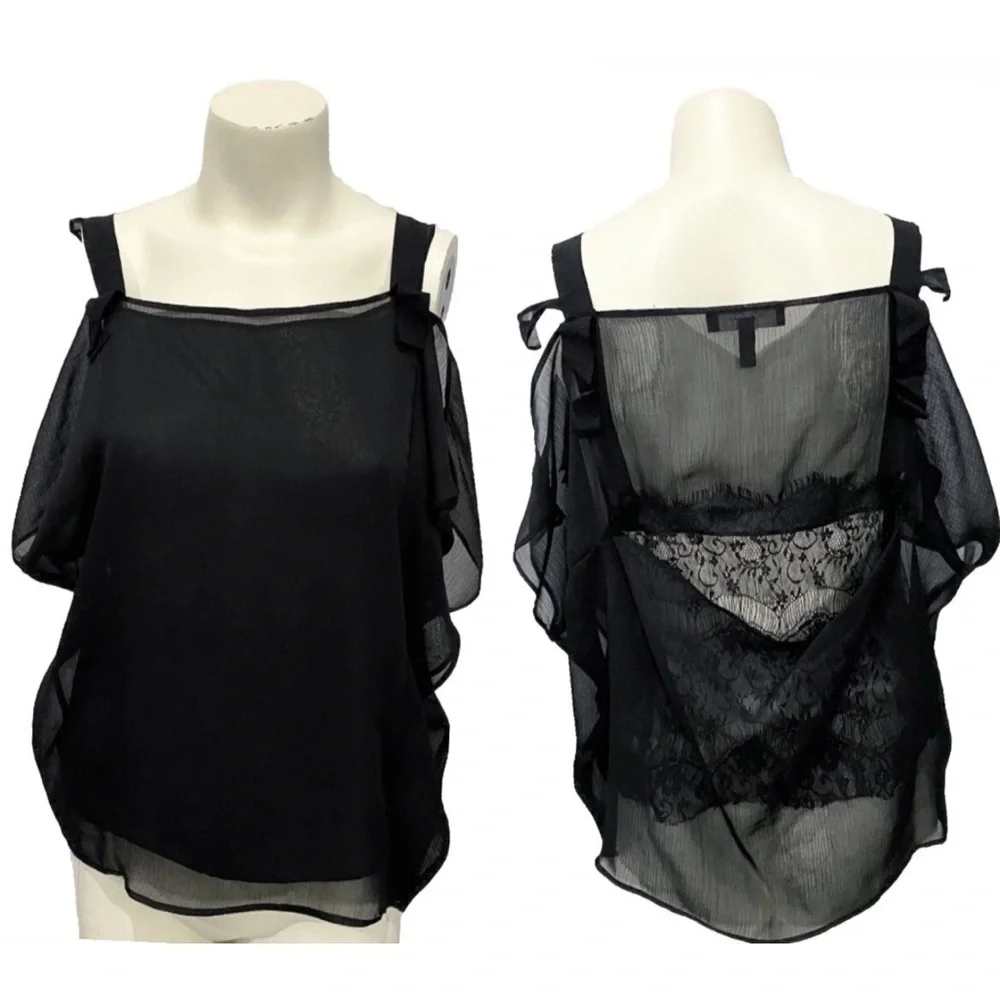 Jessica Simpson Black Sheer Ruffled Blouse - Picture 1 of 15